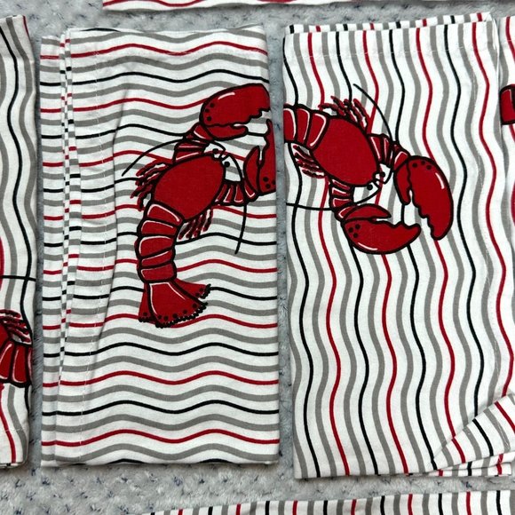 Shard Lobster Cloth Napkins Set Of 8 Striped Nautical Sea Cotton Fabric Linen - Picture 1 of 9